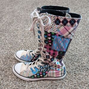 Y2K Converse All Star Junior Knee High Zipper Patchwork Boots Shoes Size 3